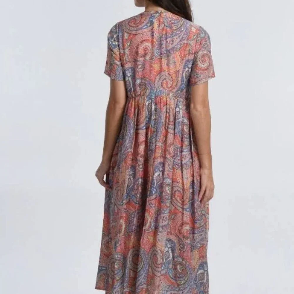 Molly Bracken Small Paisley Midi Dress Empire Waist V-Neck Flowy Boho - Picture 4 of 16